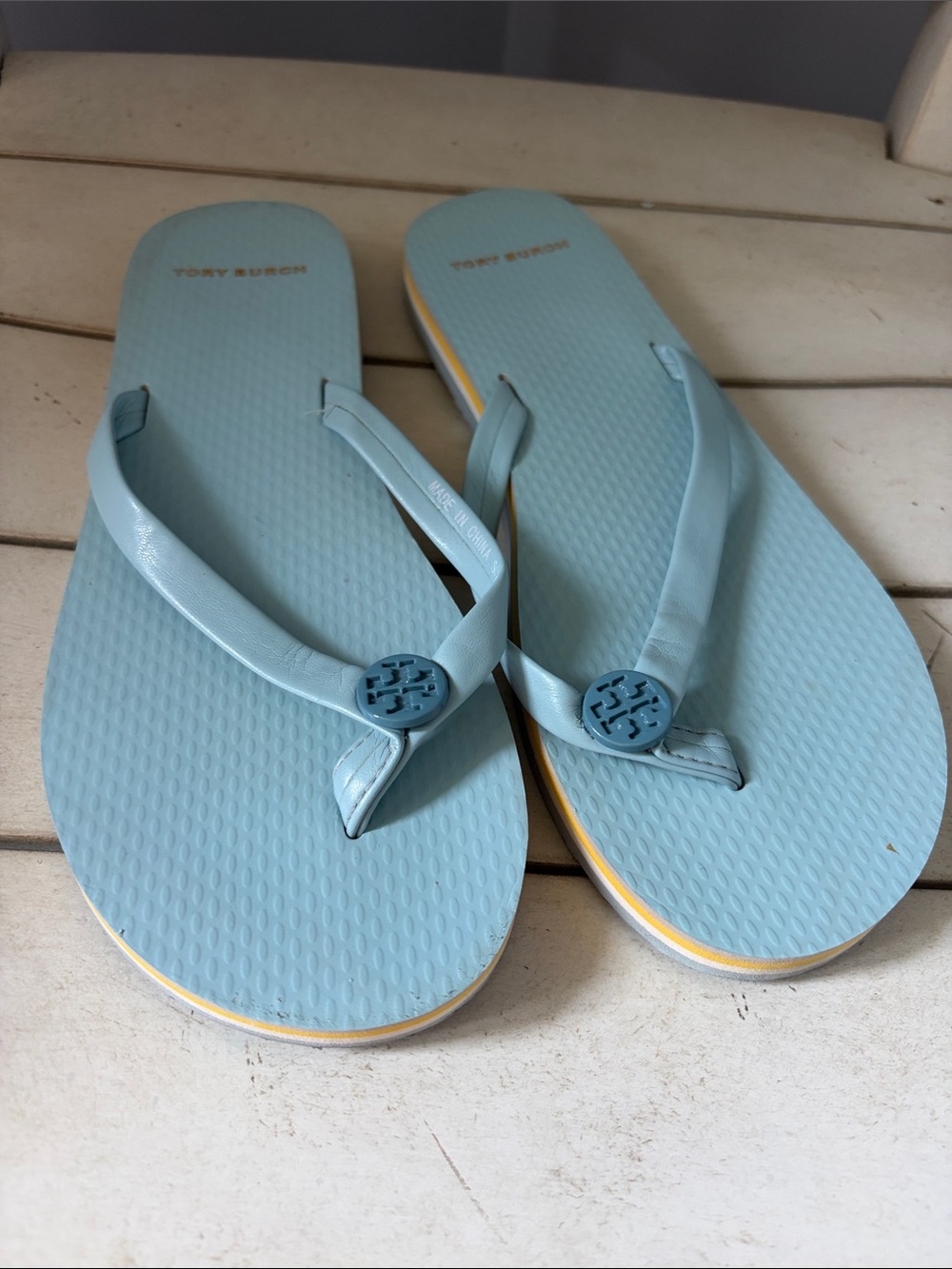 Tory Burch Pale Blue Logo Thong Sandals flip flops